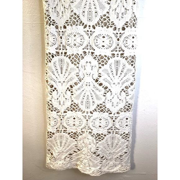 Free People Intimacy Stretch Bodycon Lace Mini Ivory Nude Crochet Summer Dress M - Picture 4 of 5